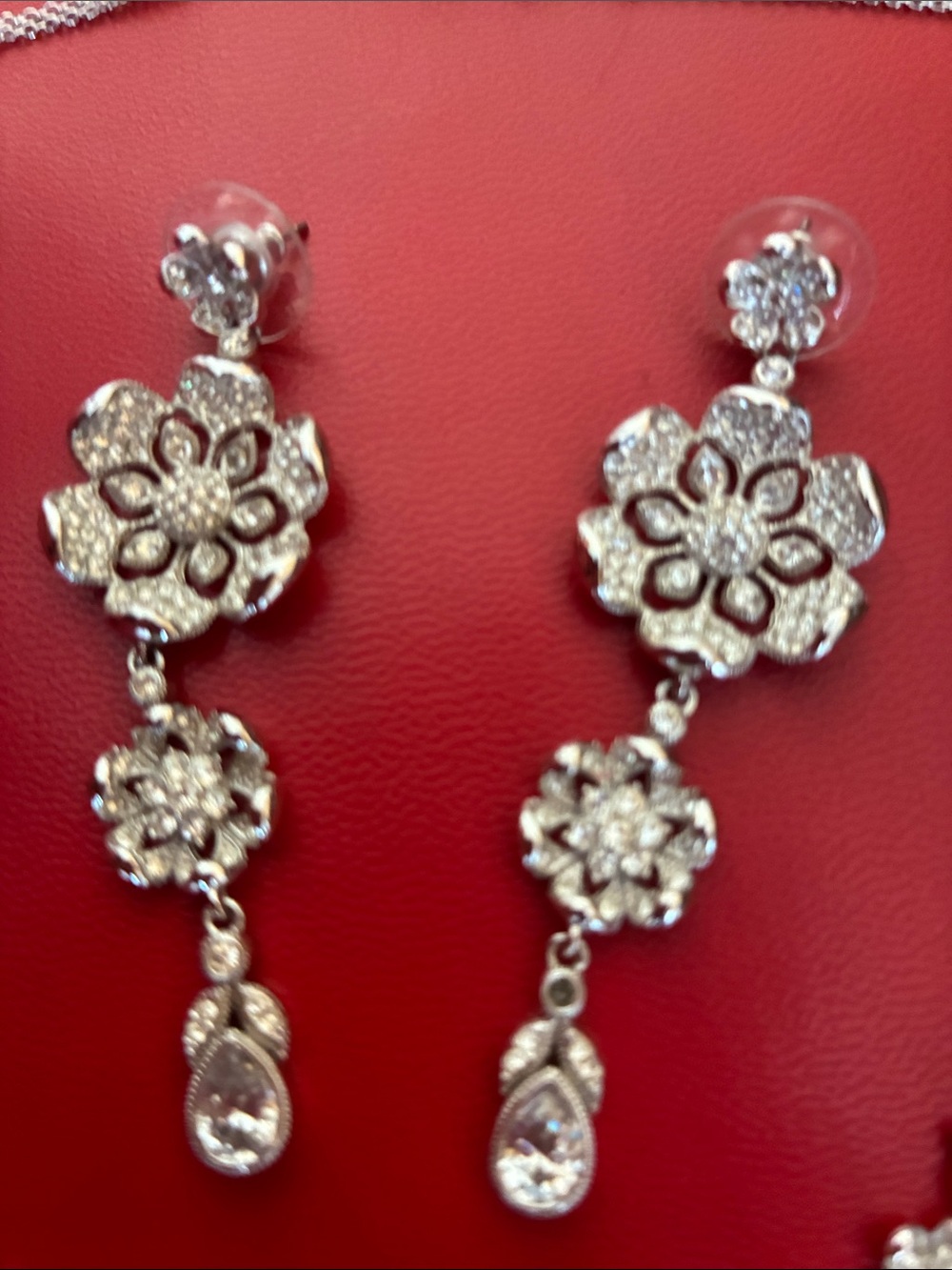 3-piece Nadri Silver Floral Crystal Necklace/Drop Earrings from Bloomingdale's - Picture 4 of 7